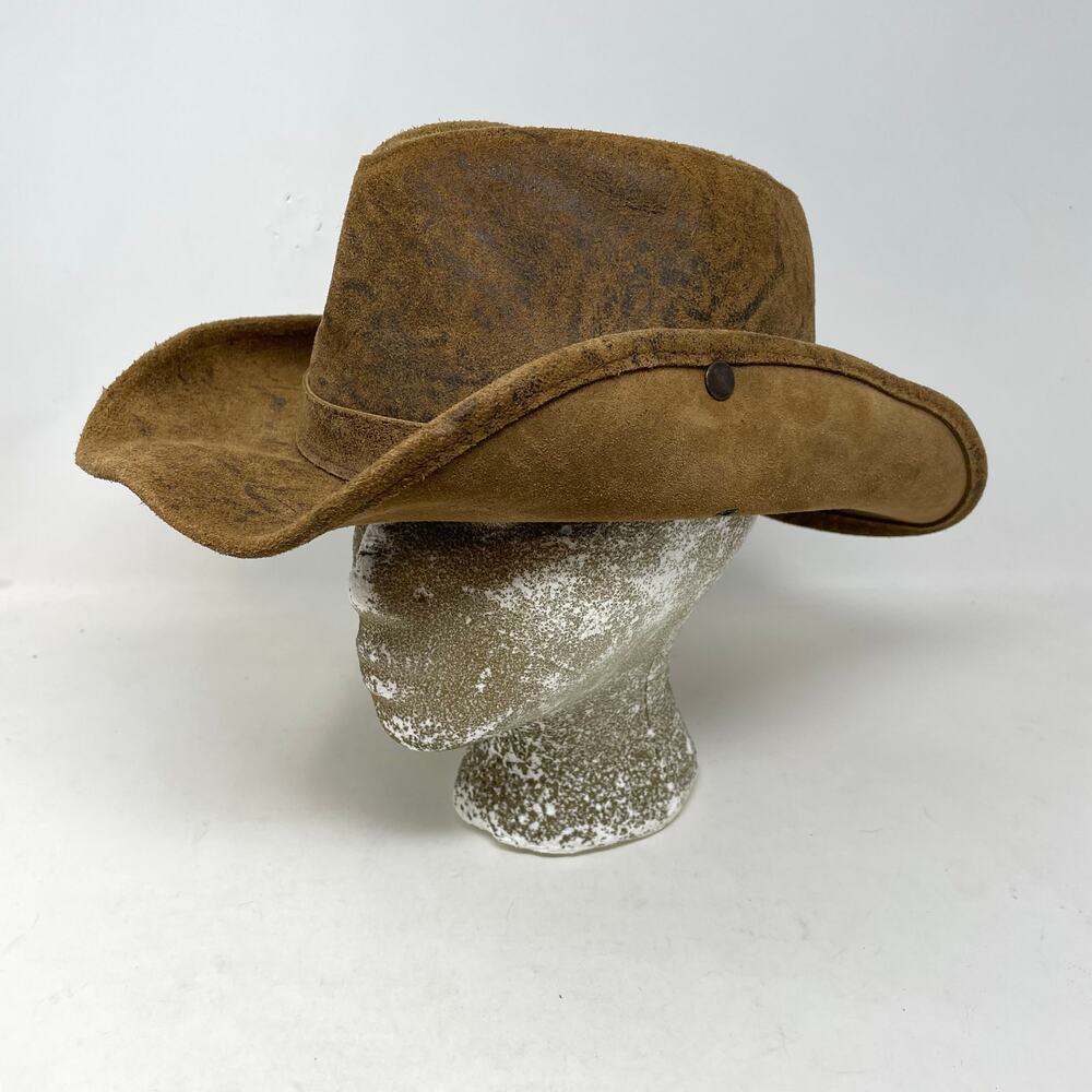 Henschel Hats Mountaineer Western Leather Aussie Hat Brown Distressed unisex L